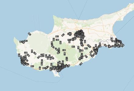 Timelapse of live bus positions across Cyprus: buses moving along the Paphos, Limassol, Larnaca, Nicosia and Protaras corridors.